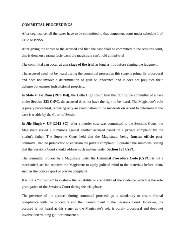 Committal Proceedings Under BNSS | PDF | Arrest Warrant | Arrest