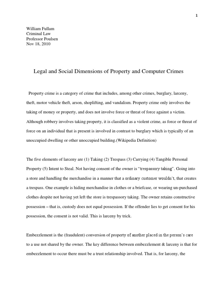 Legal And Social Dimensions Of Property And Computer Crimes - 