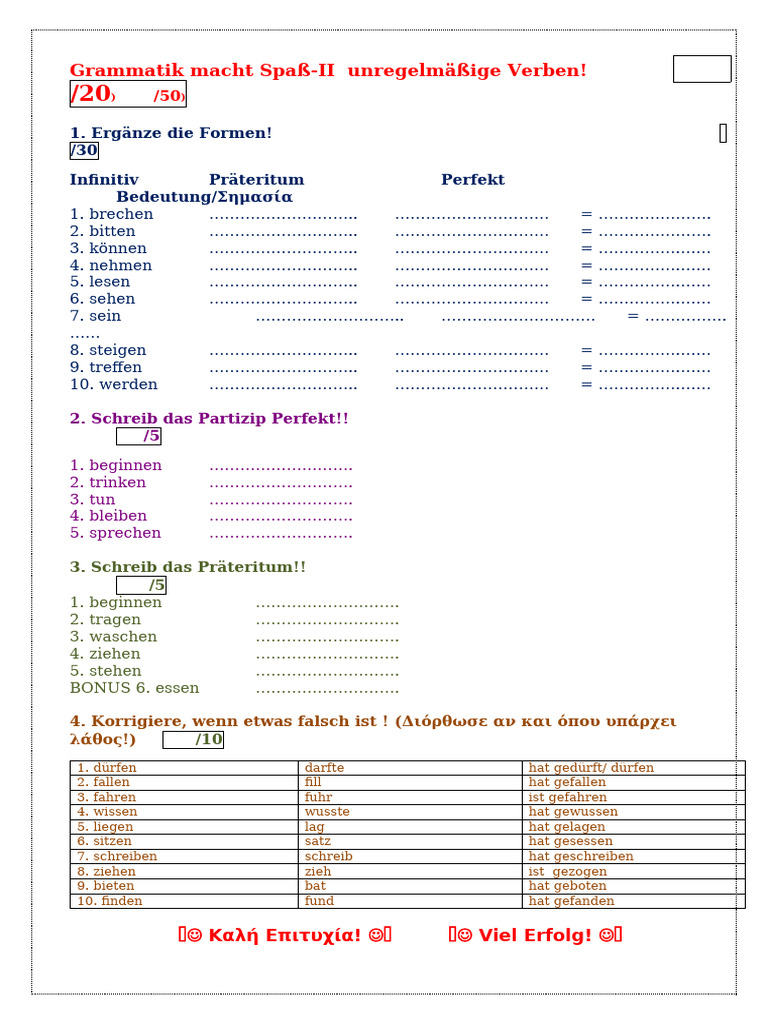Grammatik Macht Spaß II Unregelmäßige Verben | PDF