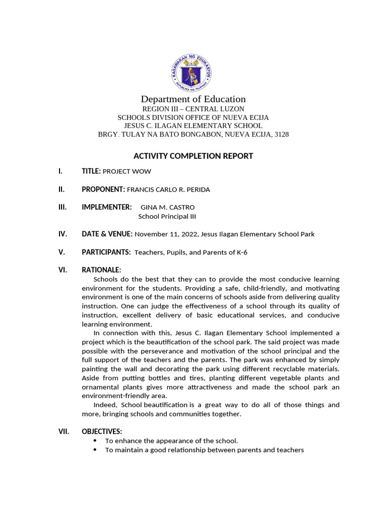 Project WOW: School Beautification Report | PDF