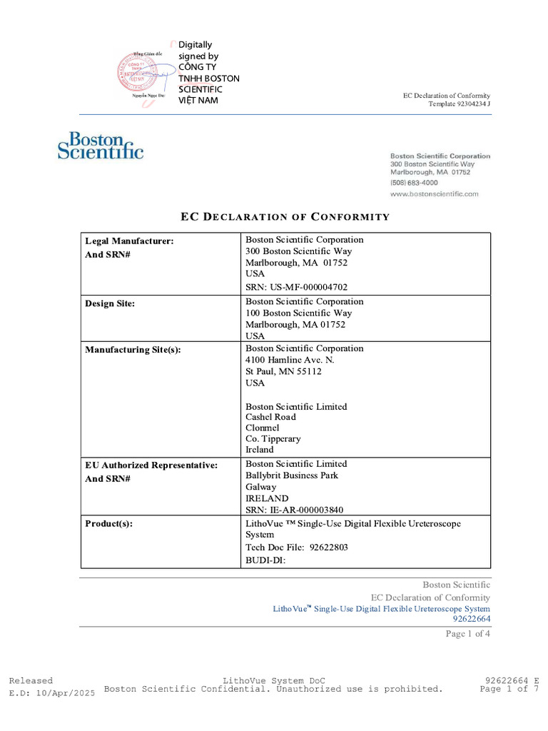 참고07-3. (Boston Scientific) MDR EC Declaration of Conformity | PDF
