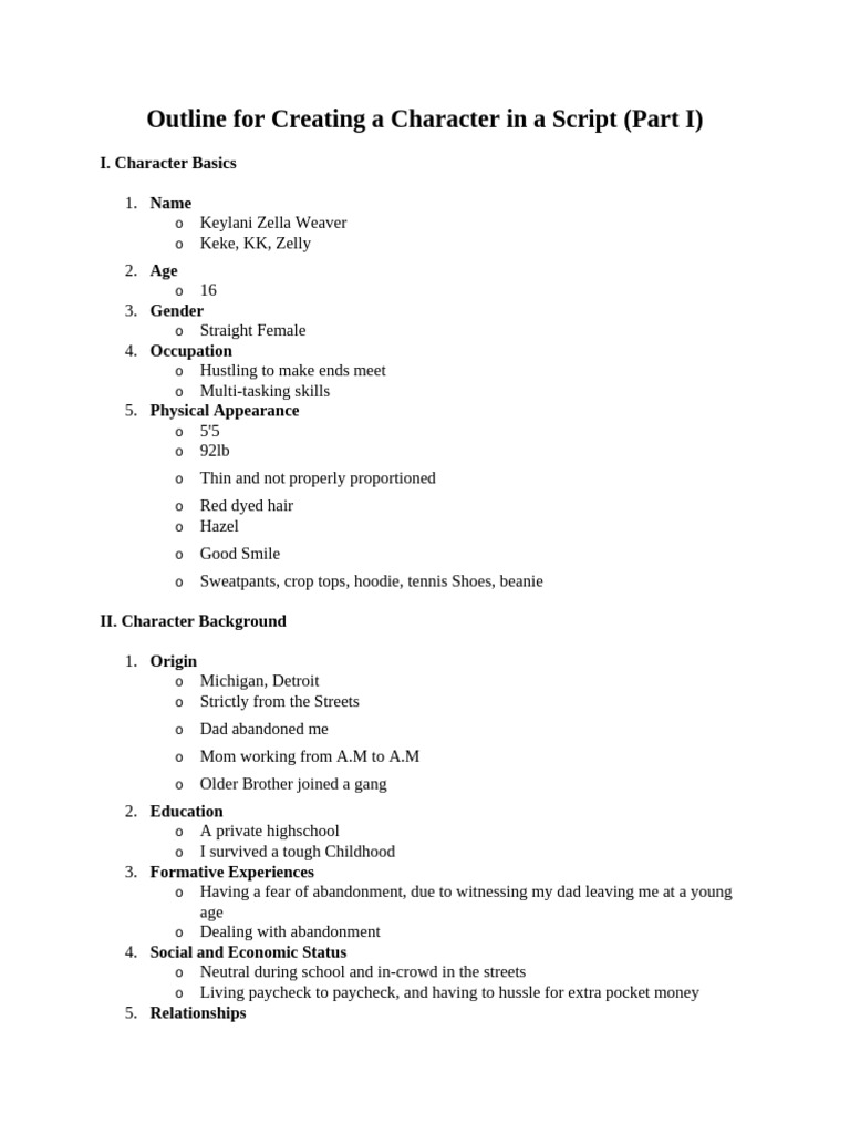 Character Creation Guide for Scripts | PDF | Body Language | Psychology