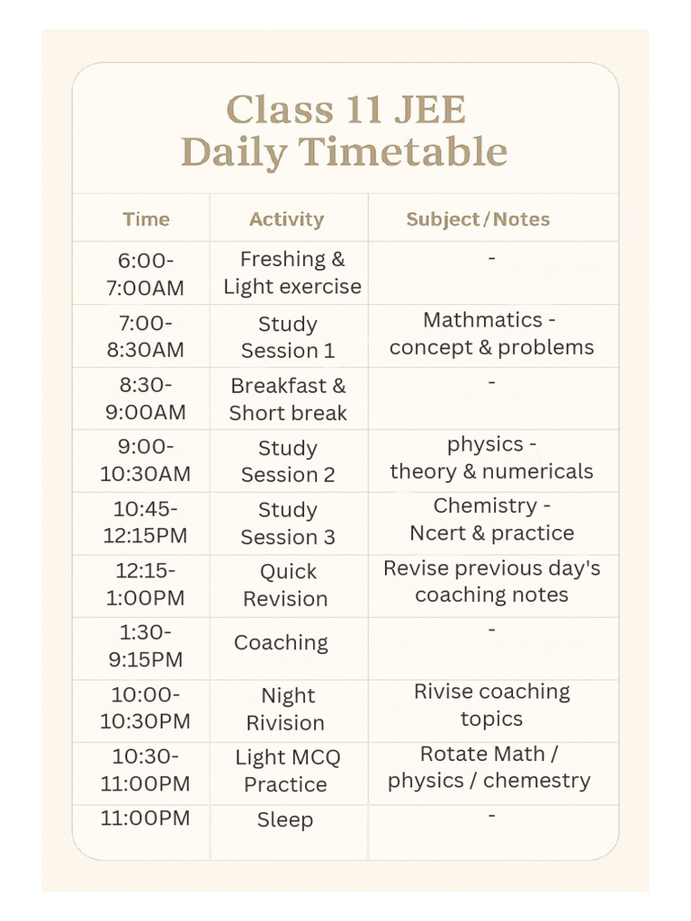 Class 11 JEE Timetable - PDF 20250415 113724 0000 | PDF