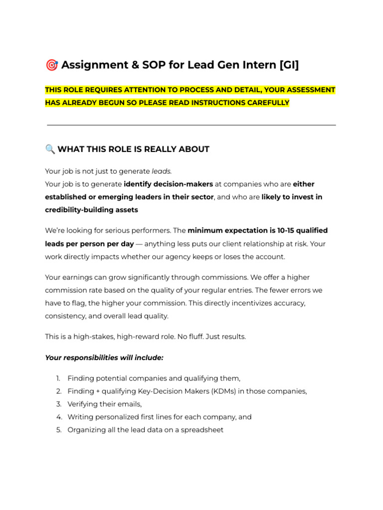 Lead Generation Intern SOP Guide | PDF | Chief Executive Officer