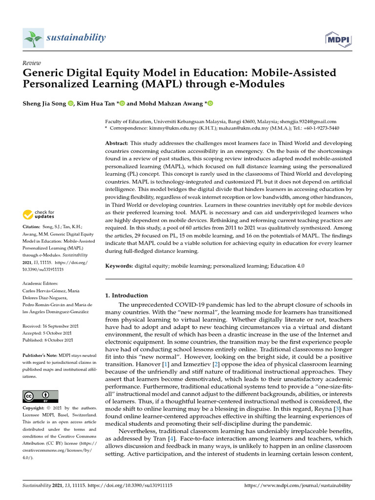 Mobile Learning for Digital Equity in Education | PDF | Systematic ...