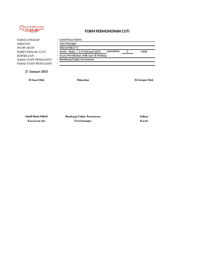 Formulir Permohonan Cuti Karyawan | PDF