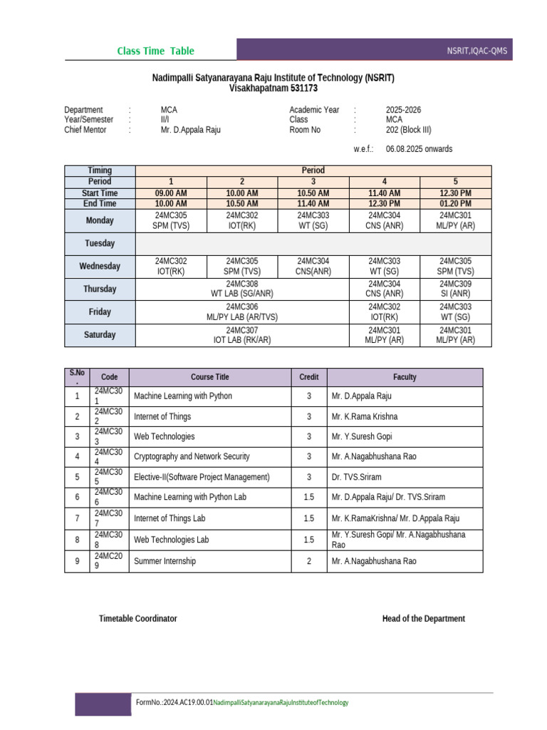 MCA 3rd Sem Exam Schedule 2025 | PDF