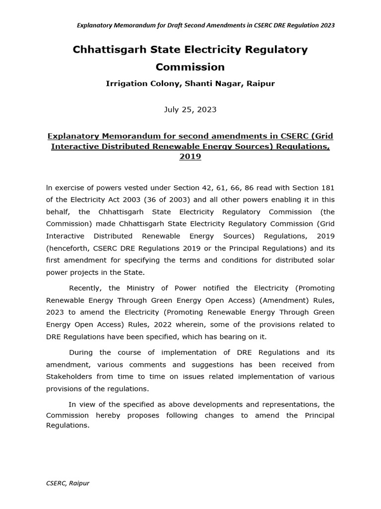 CSERC DRE Regulation 2023 Amendments | PDF | Sustainable Energy ...