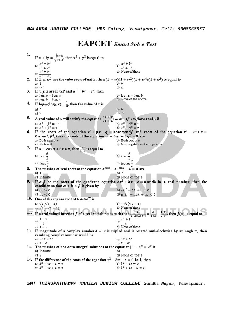 Eapcet - 2 | PDF | Chess Theory | Mathematics