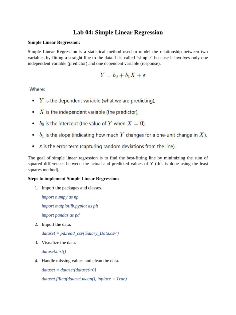 Lab 04 - Simple Linear Regression 24092025 084306am | PDF | Linear ...