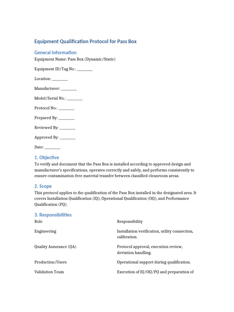 Pass Box Equipment Qualification Protocol | PDF | Verification And ...