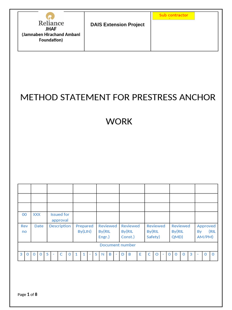 Method Statement for Prestress Anchor Work | PDF