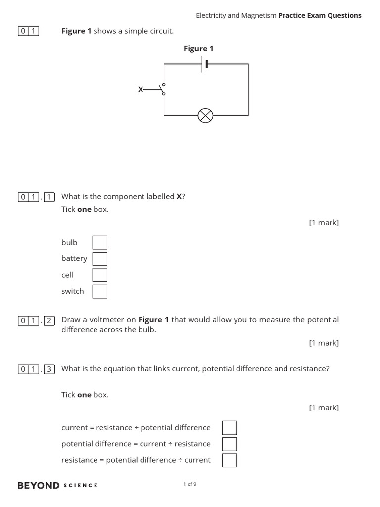 Electricity and Magnetism Exam Questions | PDF | Voltage | Electricity