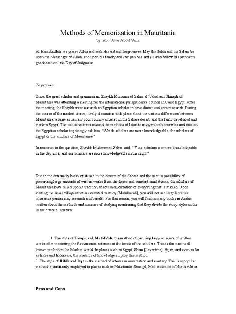 Methods Of Quran Memorization Mauritania Pdf Quran Islam