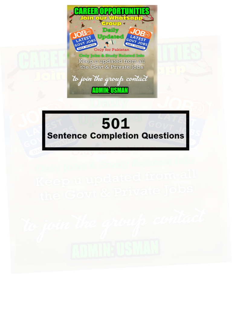 501 Sentence Completion Questions Guide | PDF | Sat