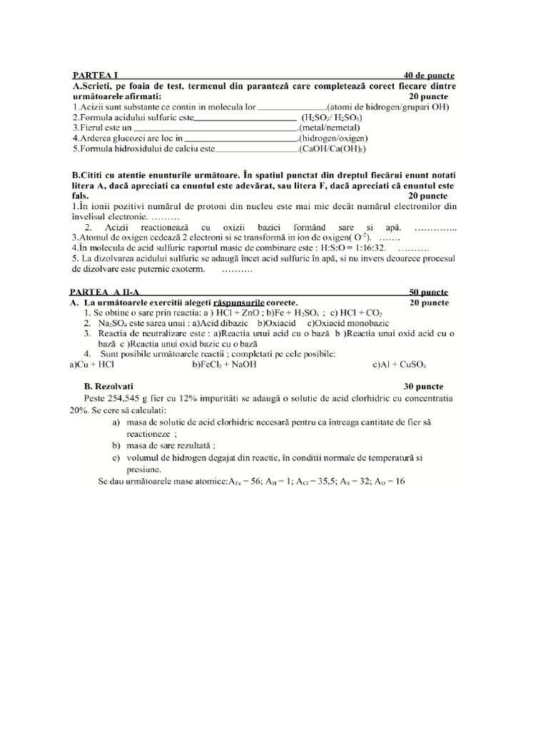 Test Initial Chimie 9 2 | PDF