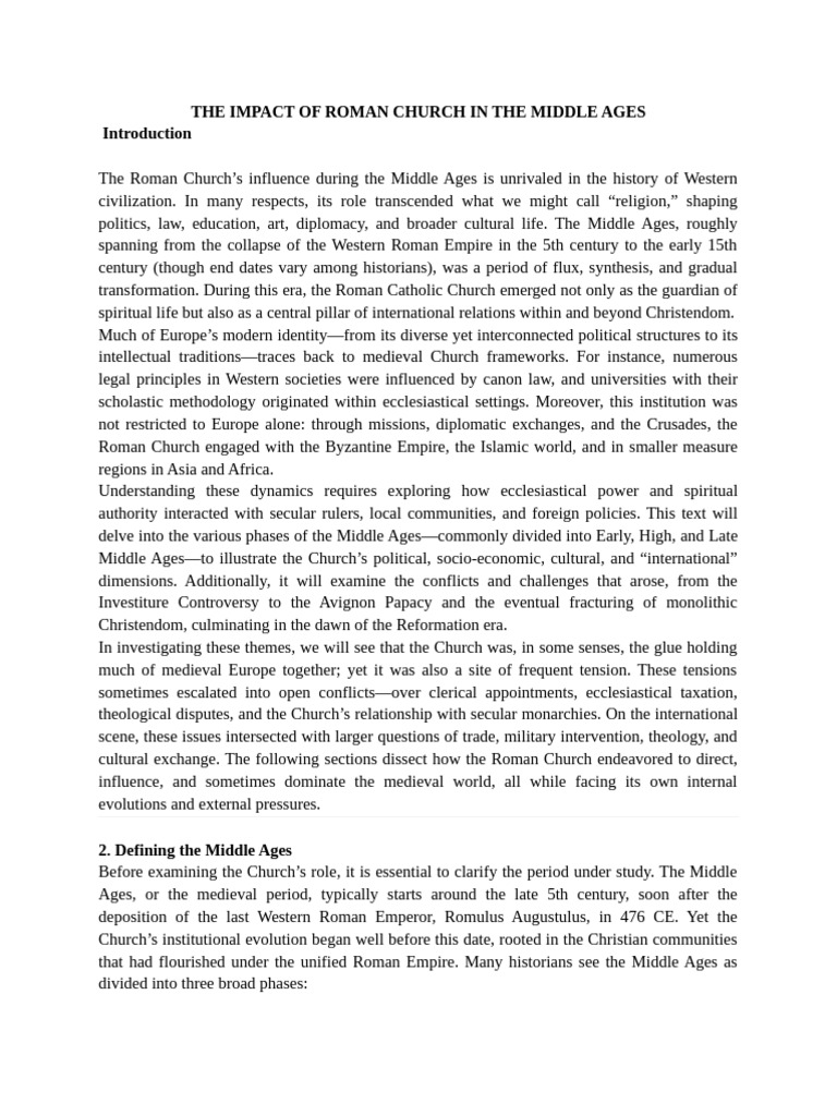 Roman Church's Influence in the Middle Ages | PDF | Pope | Middle Ages