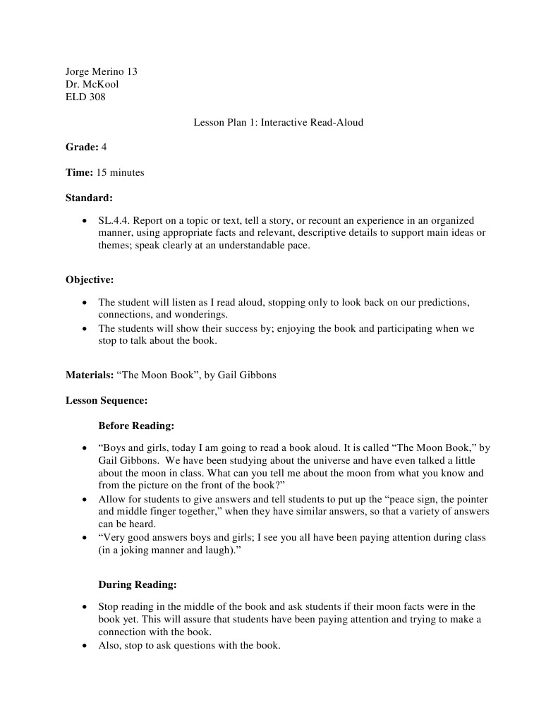 Grade: 4 Time: 15 Minutes Standard | PDF | Reading (Process) | Lesson Plan