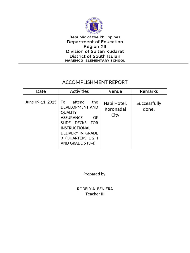Slide Deck Report for Teacher Training | PDF | Curriculum | Learning