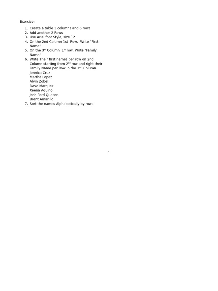 Create and Sort a Name Table | PDF