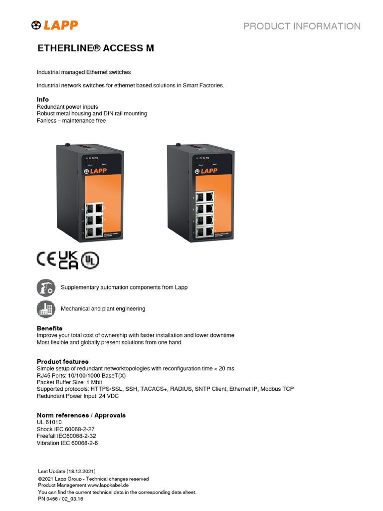 Lapp ETHERLINE® ACCESS M Switches | PDF | Computer Architecture ...