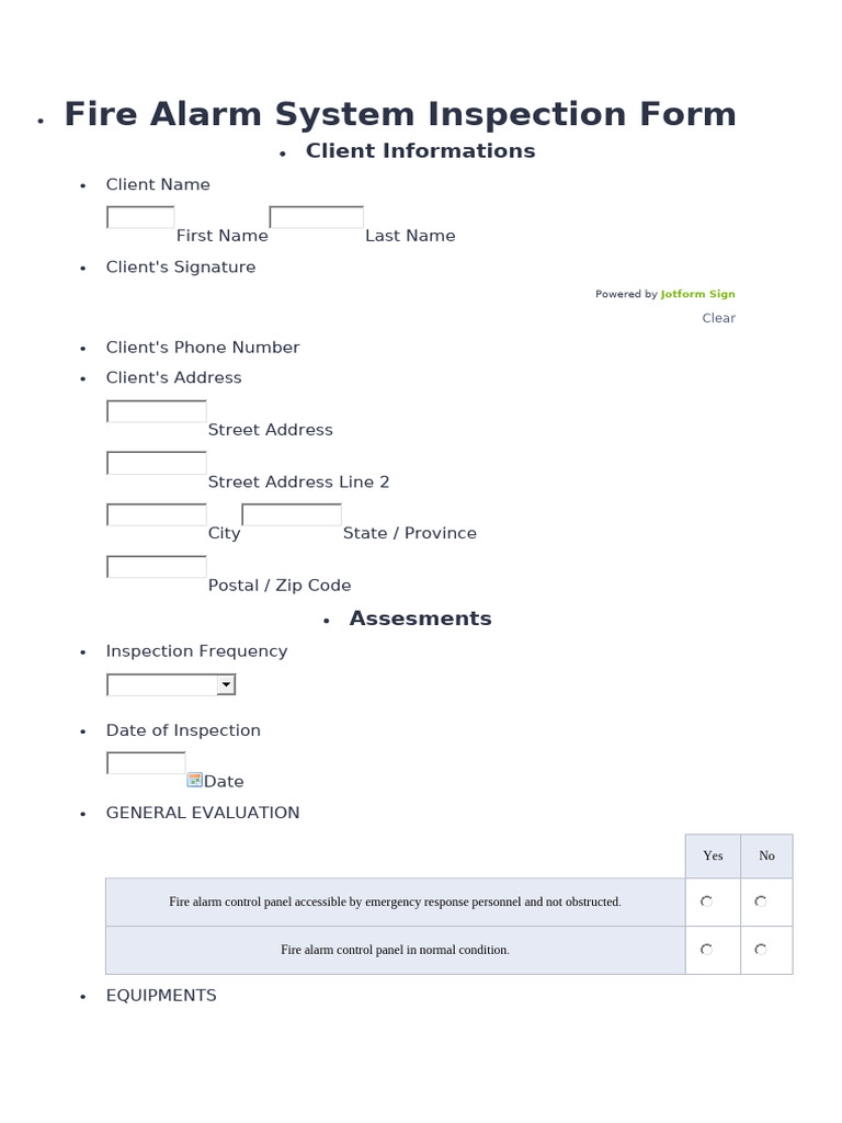 Fire Alarm System Inspection Form | PDF | Building Automation | Fires