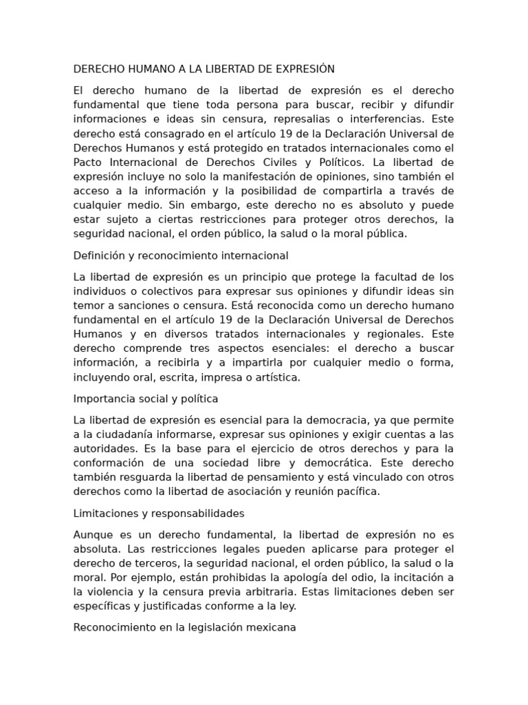Derecho Humano A La Libertad de Expresión | PDF | Libertad de expresión ...