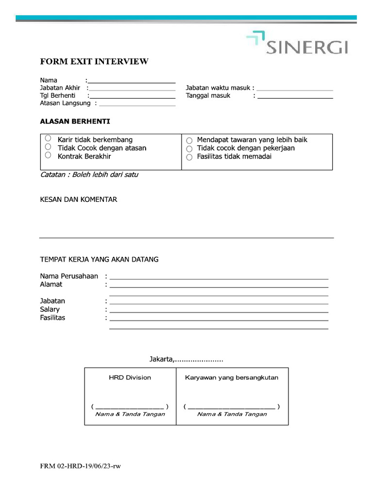 Form Exit Interview | PDF