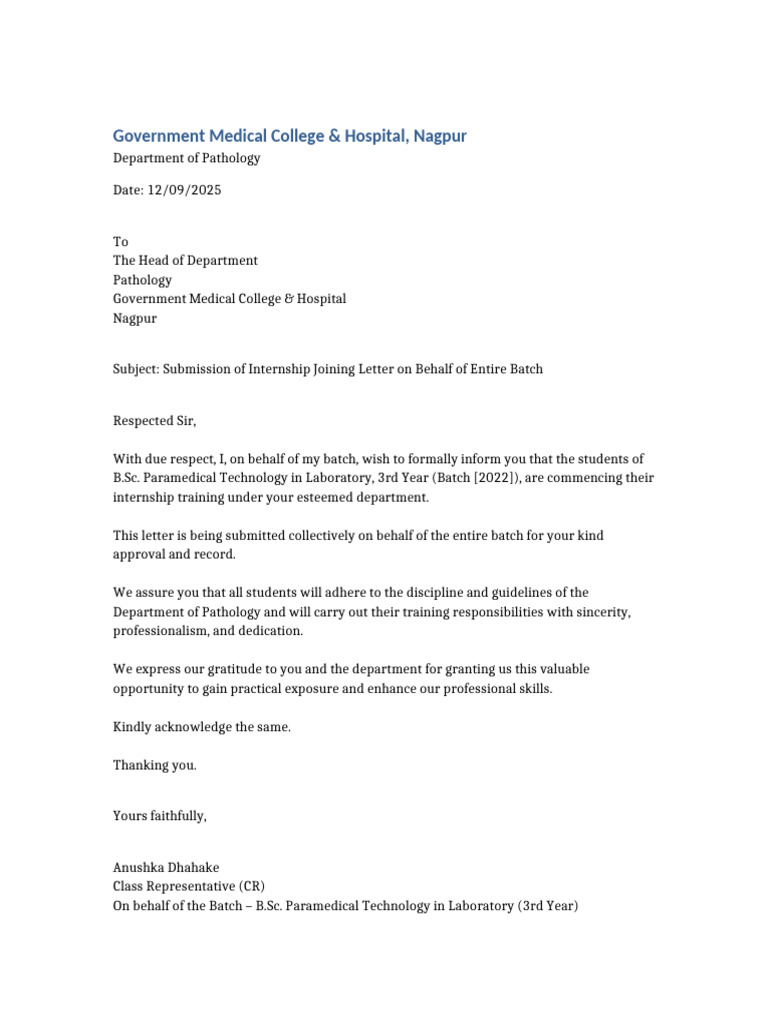 Internship Joining Letter Submission | PDF