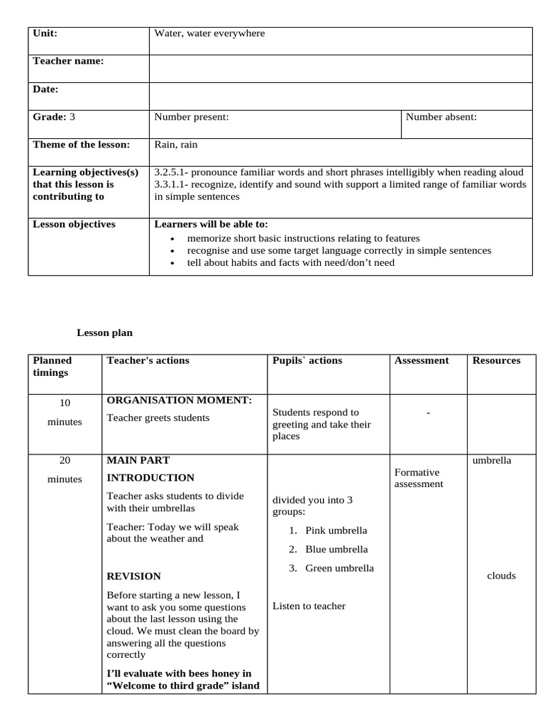 Grade 3 Weather Lesson Plan | PDF | Lesson Plan | Curriculum