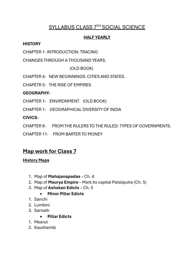Class 7 Social Science Half-Yearly Syllabus | PDF