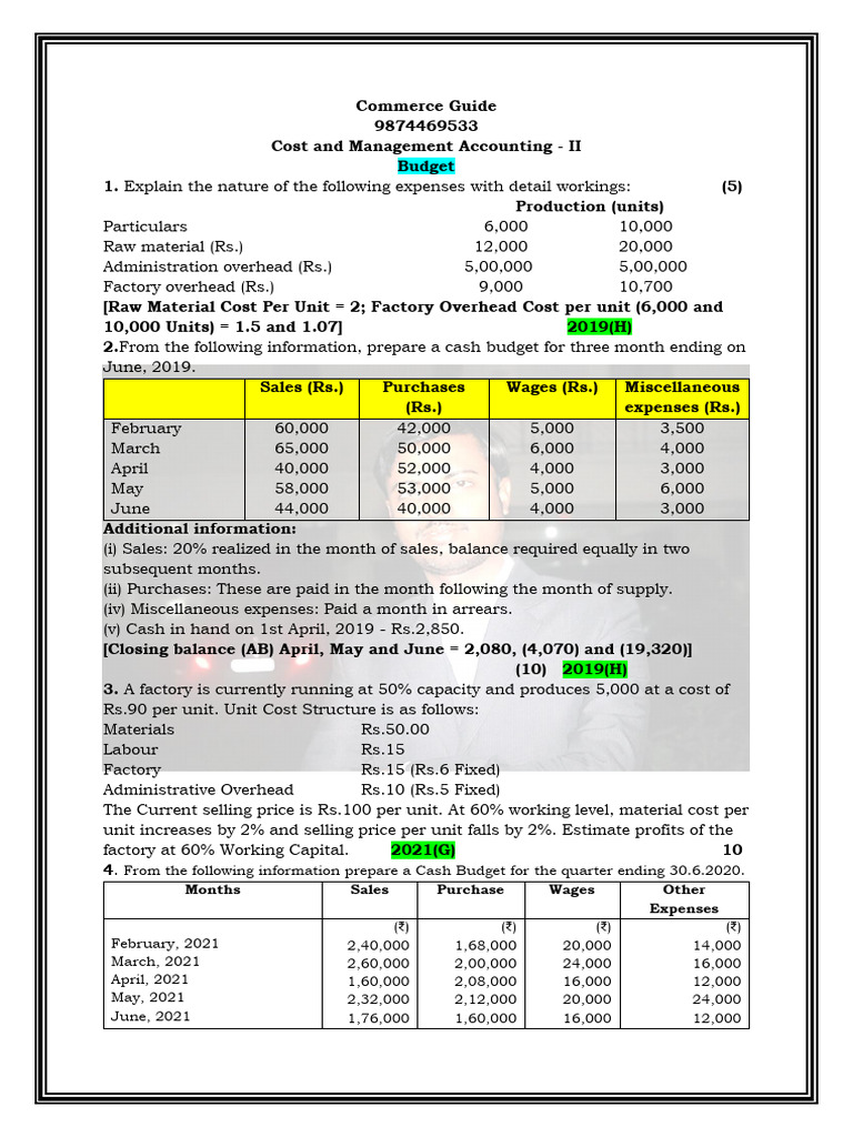 Cost and Management Accounting Budgets | PDF | Business Economics ...