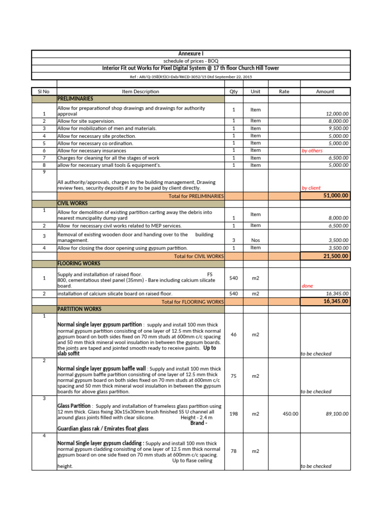 BOQ for Pixel Digital System Fit-Out | PDF | Wall | Drywall