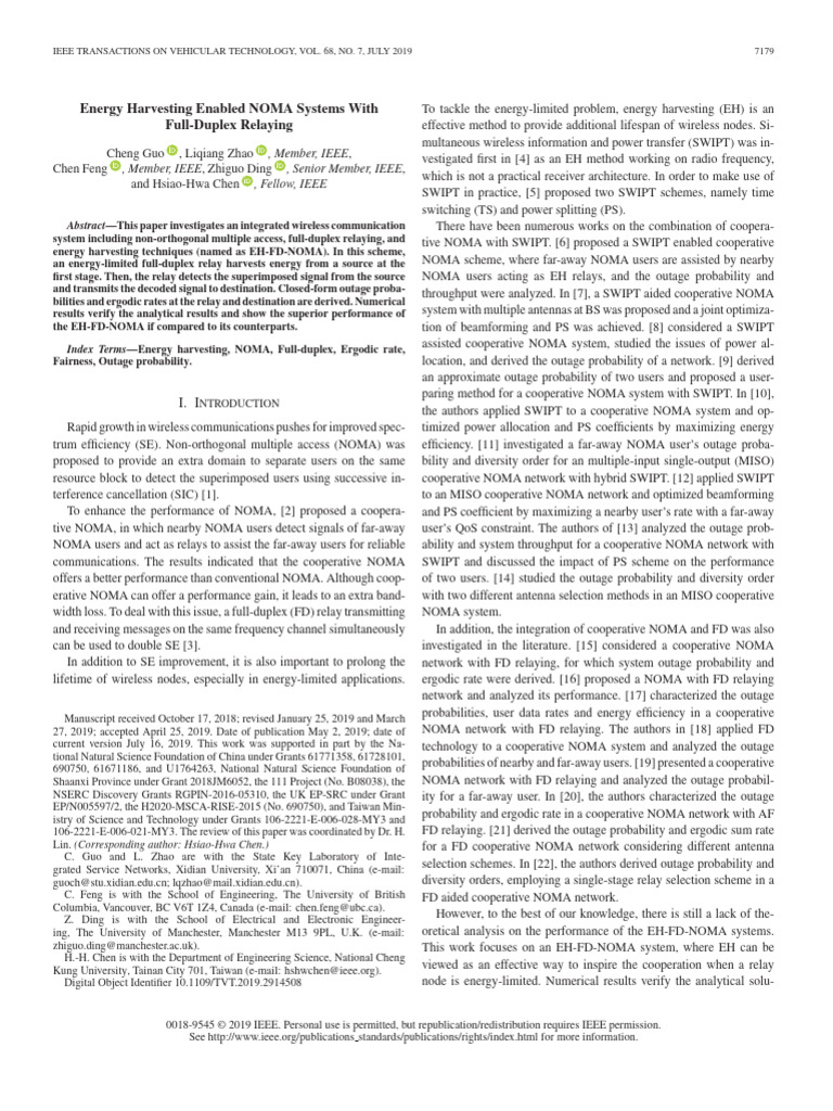 Energy Harvesting Enabled NOMA Systems With Full-Duplex Relaying | PDF ...