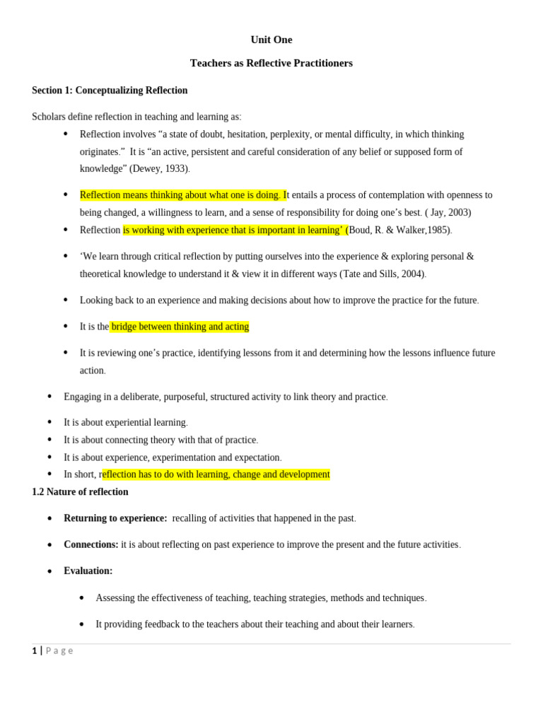 Understanding Reflective Practice in Teaching | PDF | Teachers | Action ...