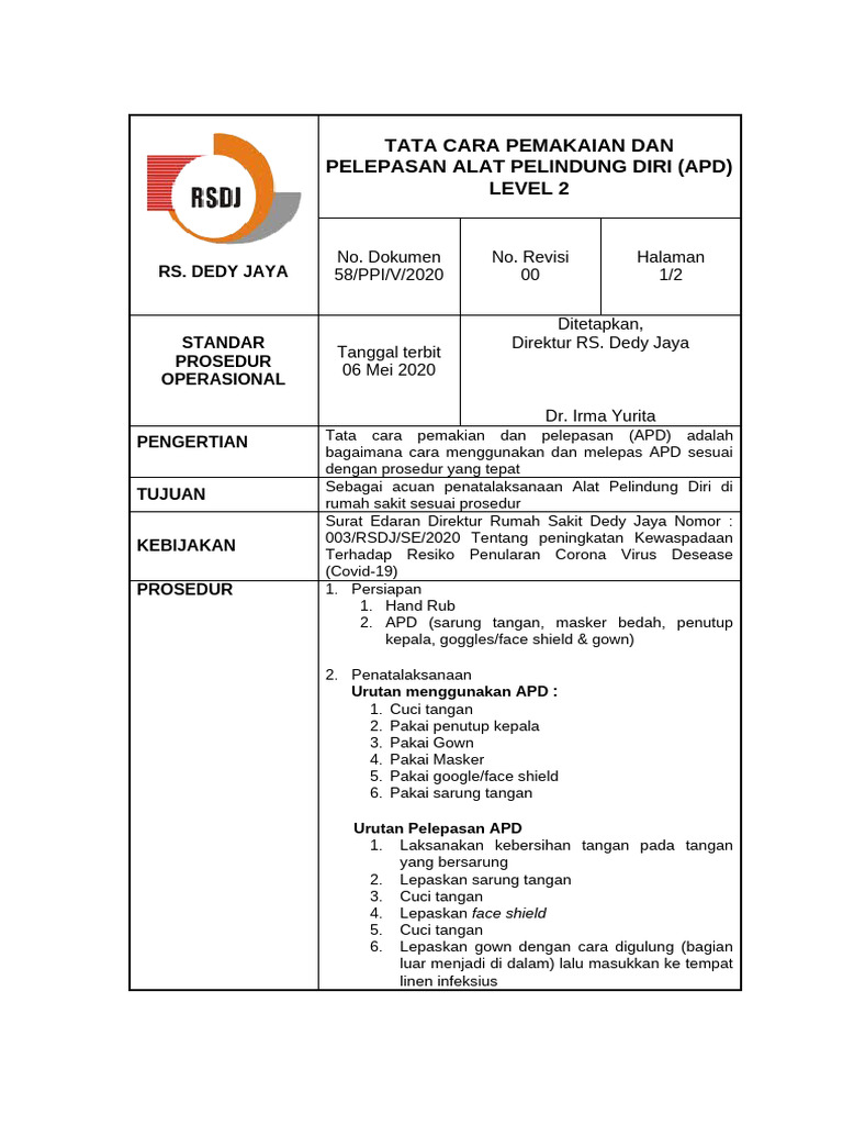 Prosedur Pemakaian APD Level 2 | PDF