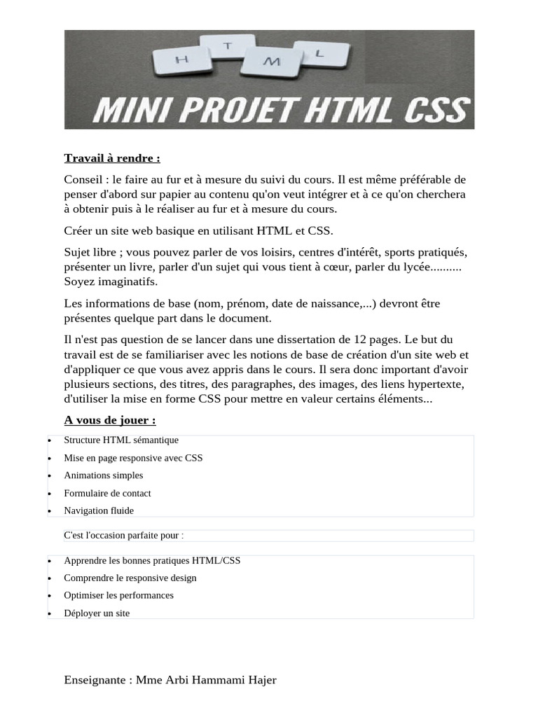 Mini projet HTML/CSS : Créez un site web | PDF
