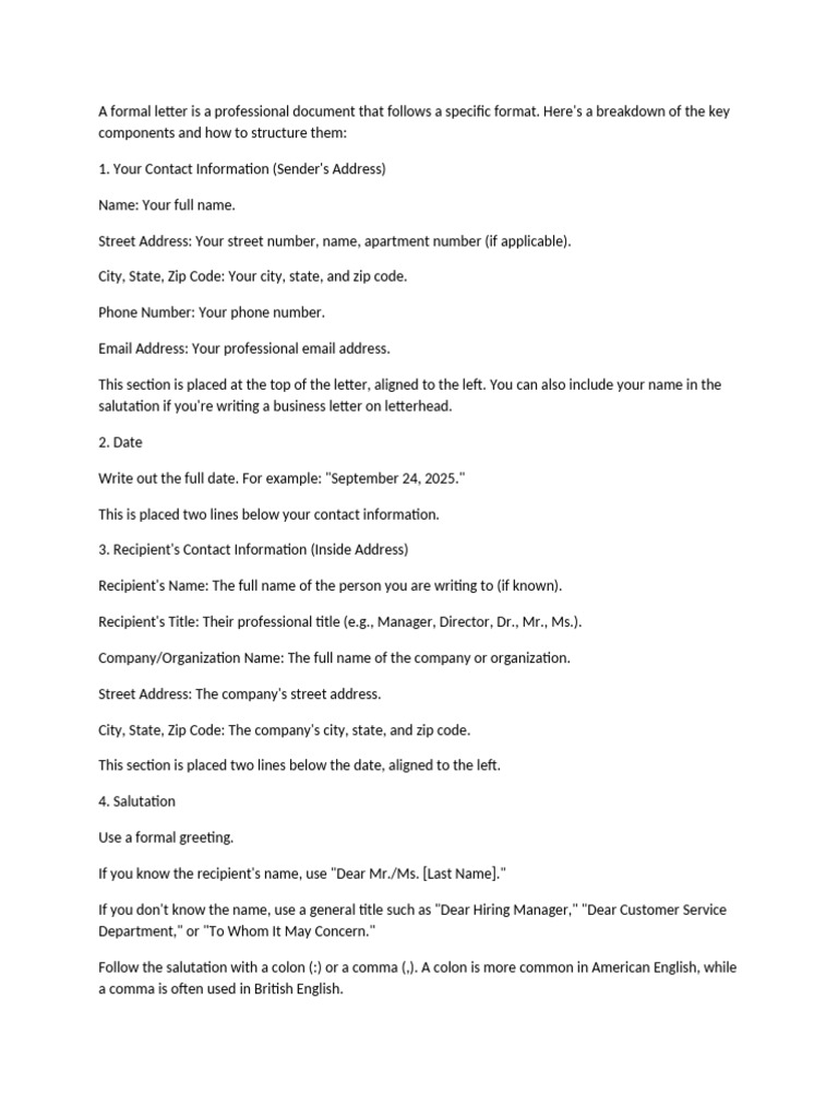 Formal Letter Structure Guide | PDF | Written Communication