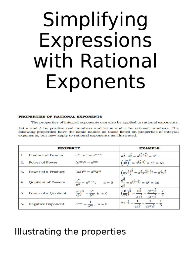 Simplifying Expressions With Rational Exponents | PDF
