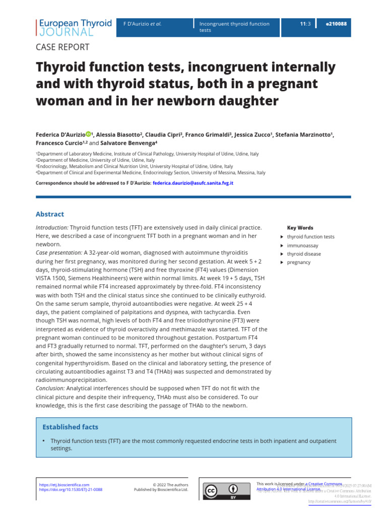 Incongruent Thyroid Tests in Mother and Newborn | PDF | Thyroid ...