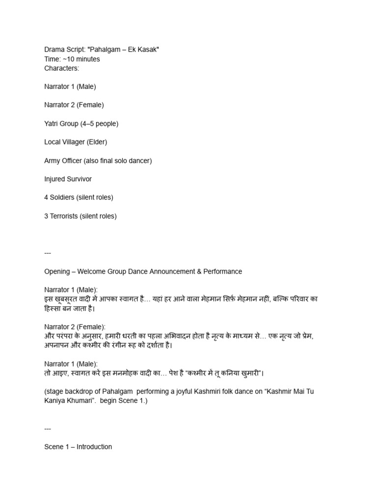 Drama Script - Pahalgam - Ek Kasak New Script | PDF