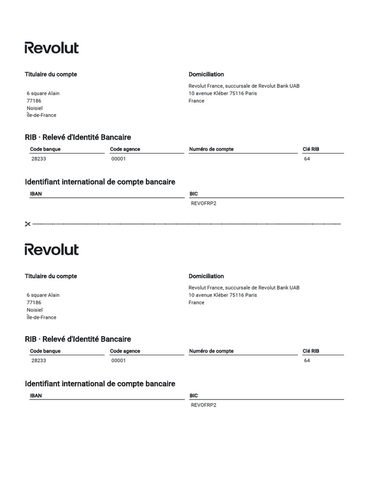 RIB et IBAN de Revolut France | PDF