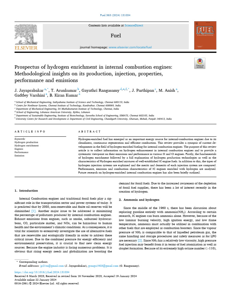 Hydrogen Enrichment in Combustion Engines | PDF | Combustion | Diesel ...