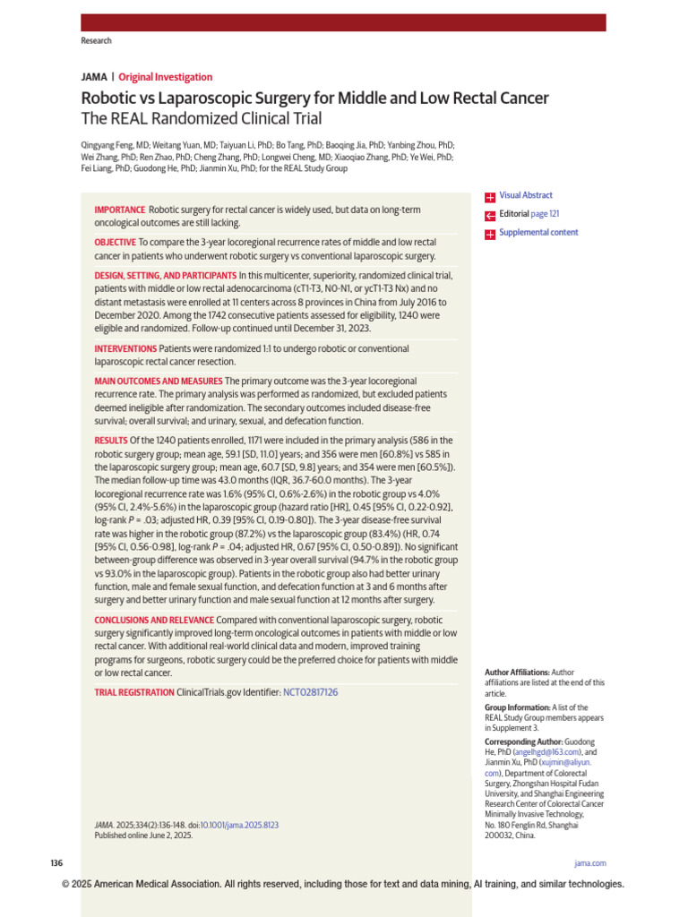 Robotic vs Laparoscopic Surgery Outcomes | PDF | Colorectal Cancer ...