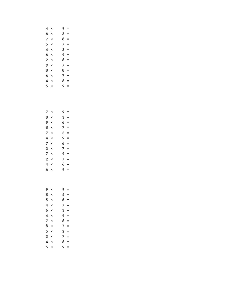 Multiplication Problems for Practice | PDF