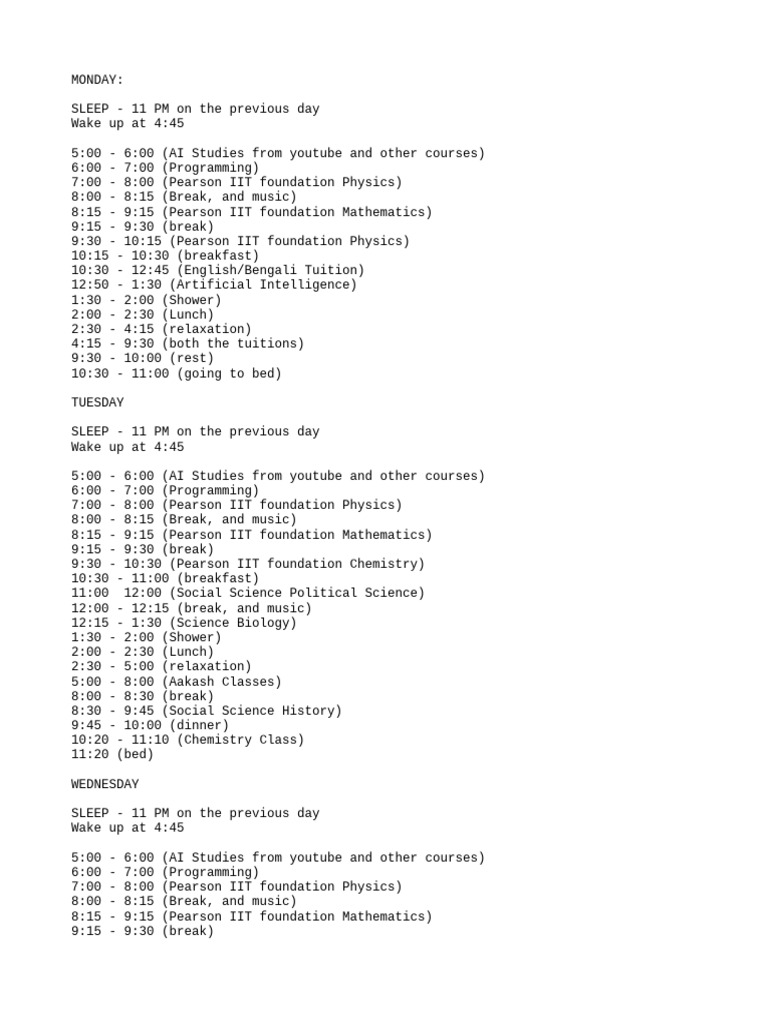 Time Table For 10th Grade Vacation Edition RAW | PDF | Lunch