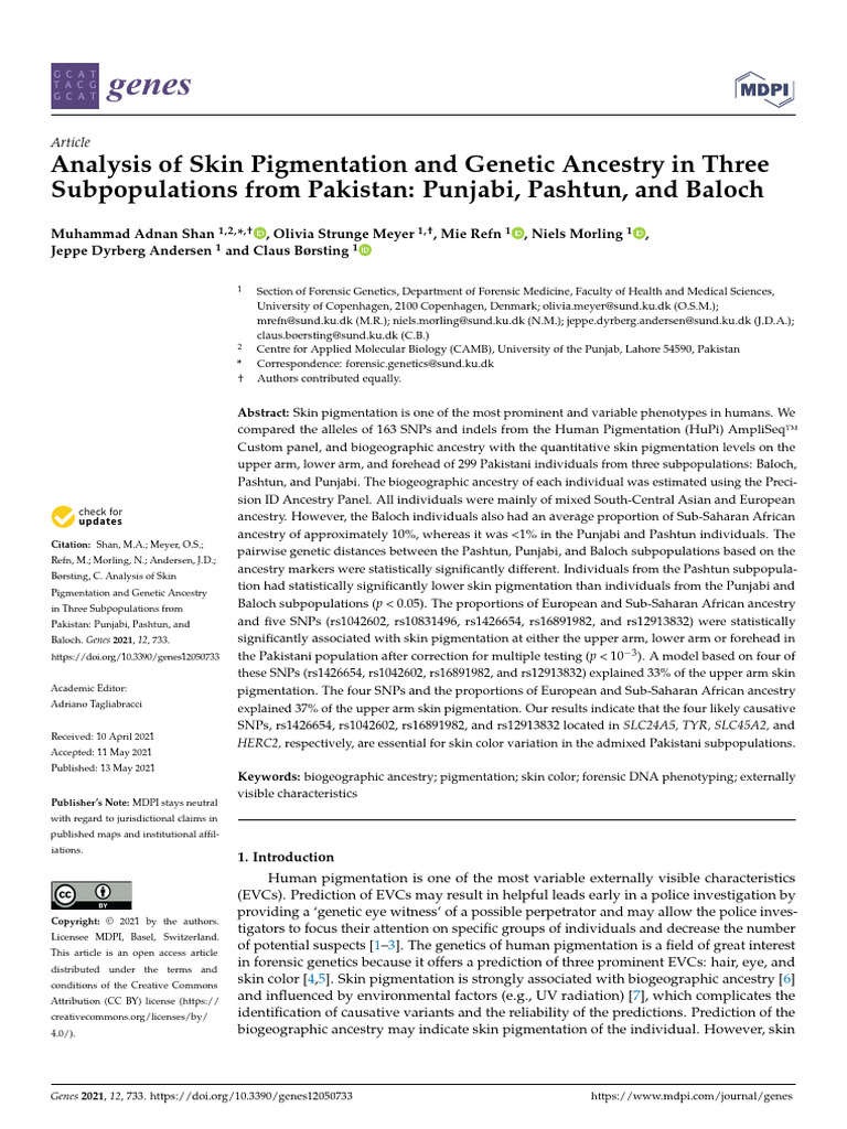 Skin Pigmentation in Pakistani Subpopulations | PDF | Human Skin Color ...