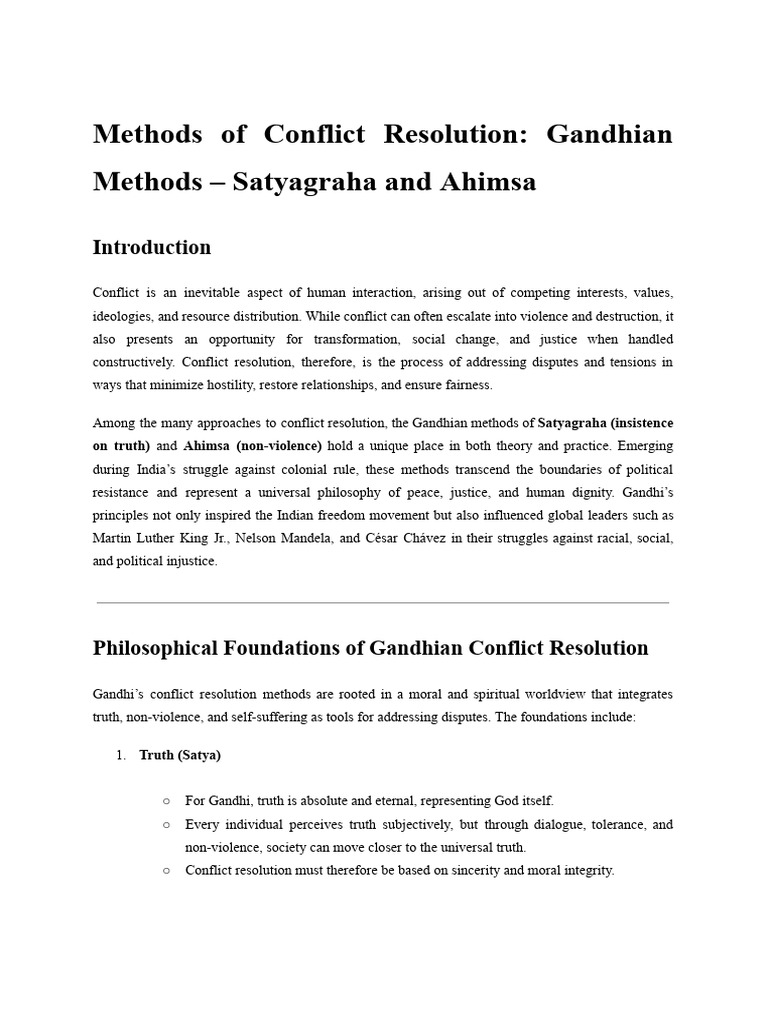 Gandhian Conflict Resolution Methods | PDF | Nonviolence | Mahatma Gandhi
