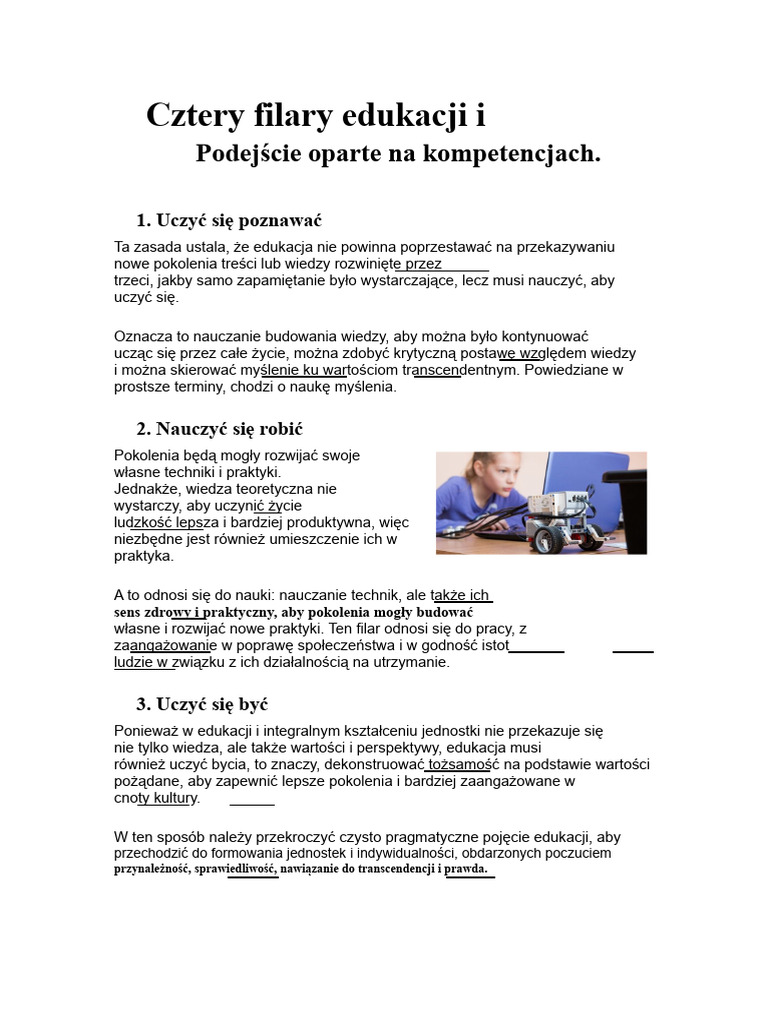 Cztery Filary Edukacji I Podejście Oparte Na Kompetencjach | PDF