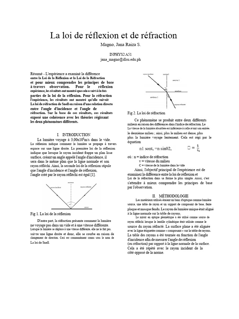 Différences entre réflexion et réfraction | PDF | Réfraction | Lumière